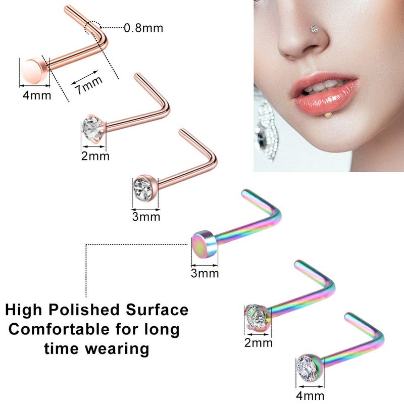 ONESING 24 Pcs Nose Rings for Women & Men - 20G Nose Hoop Rings & Studs - 316L Stainless Steel - Image 3